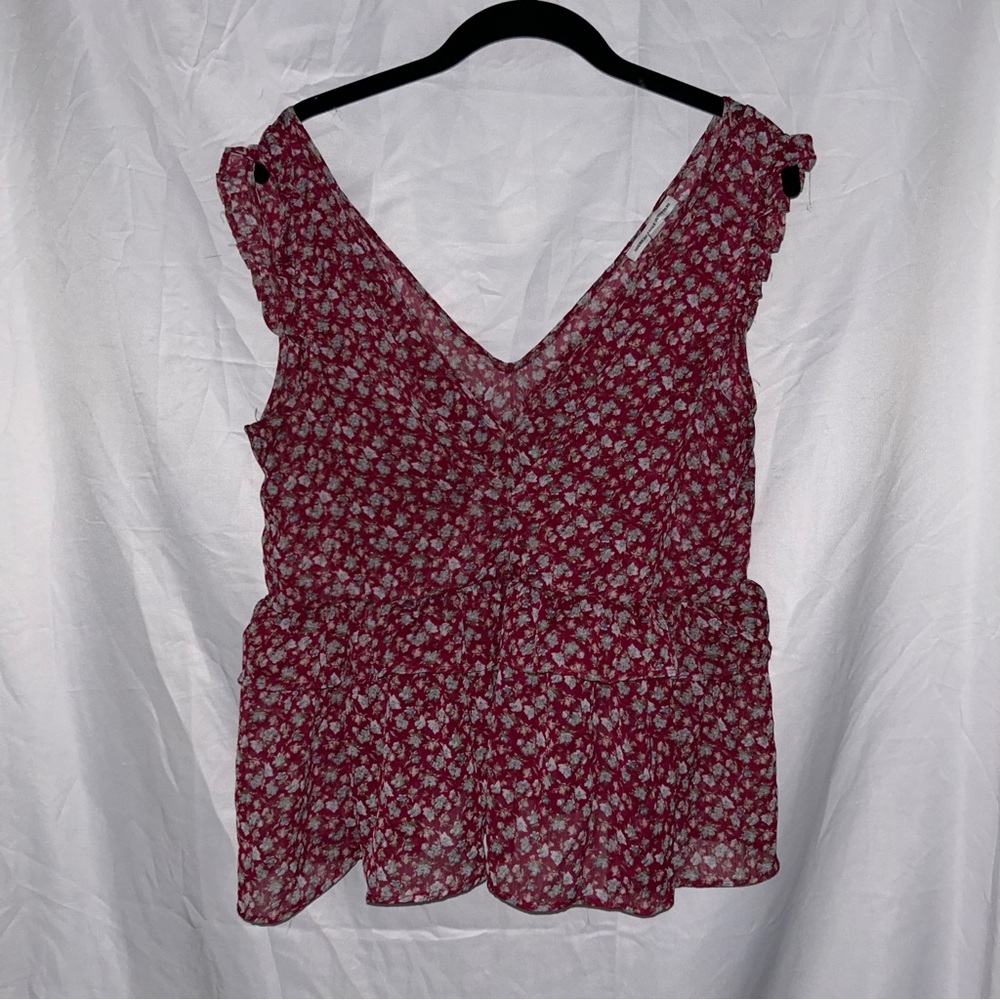 American Eagle Tank Top Floral Peplum V-Neck Ruffle Cottagecore Girly Preppy M